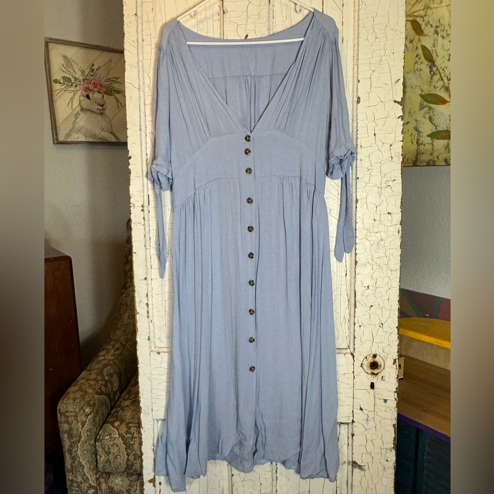 Darling Blue Midi Button Front Dress